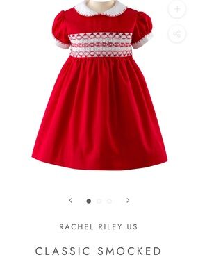 Rachel Riley Red Dress with White Smocked Bodice